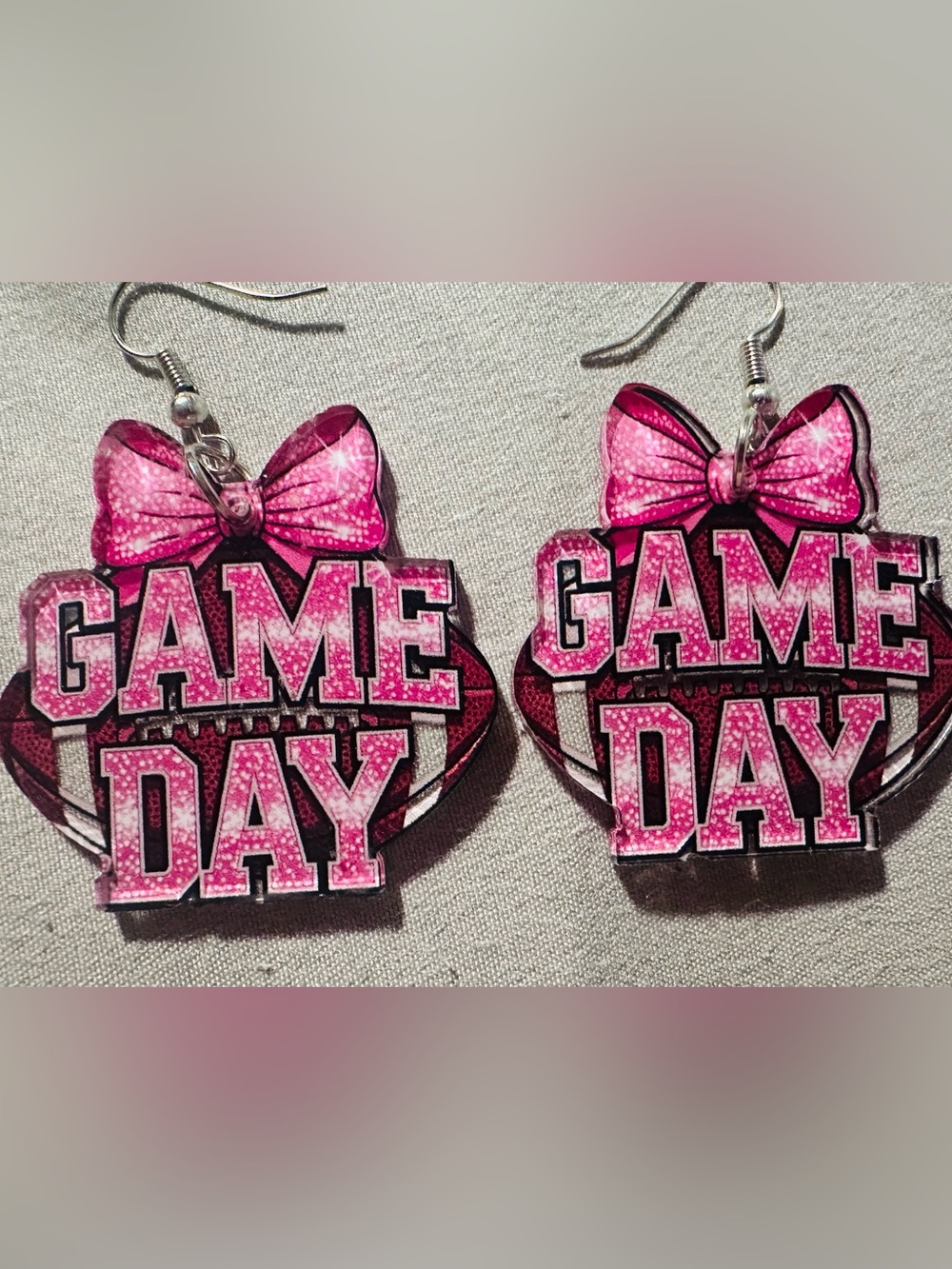 Pink "Game Day" Football Earrings with Bows